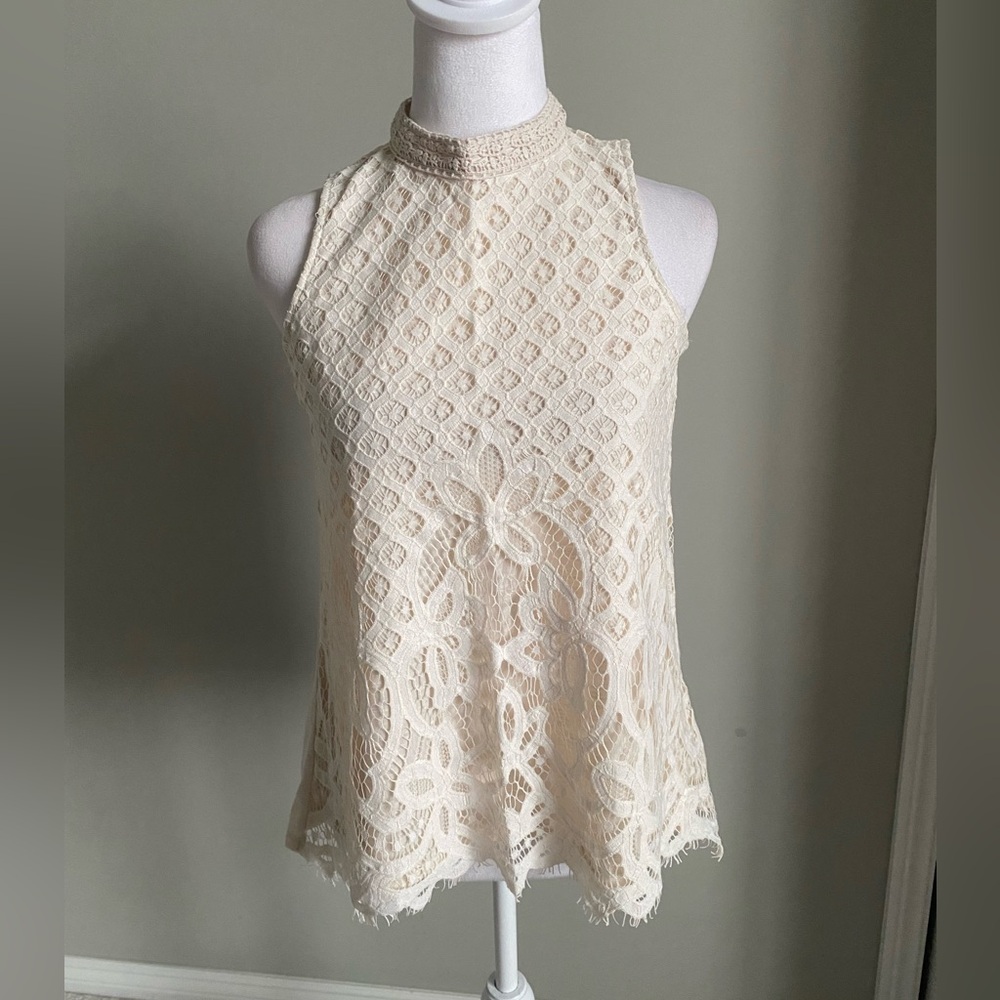 Rewind Cream Lace Sleeveless Halter Top